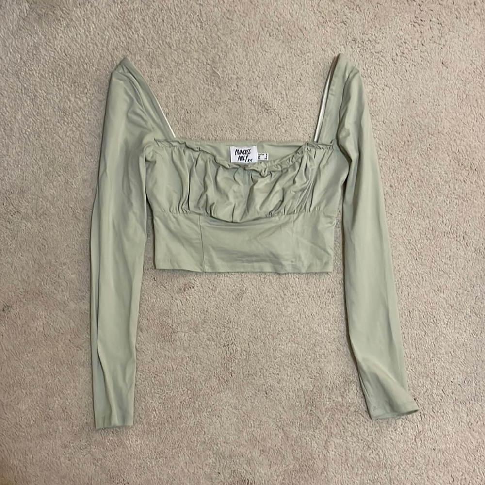 Mint Green Princess Polly Crop Long Sleeve Top